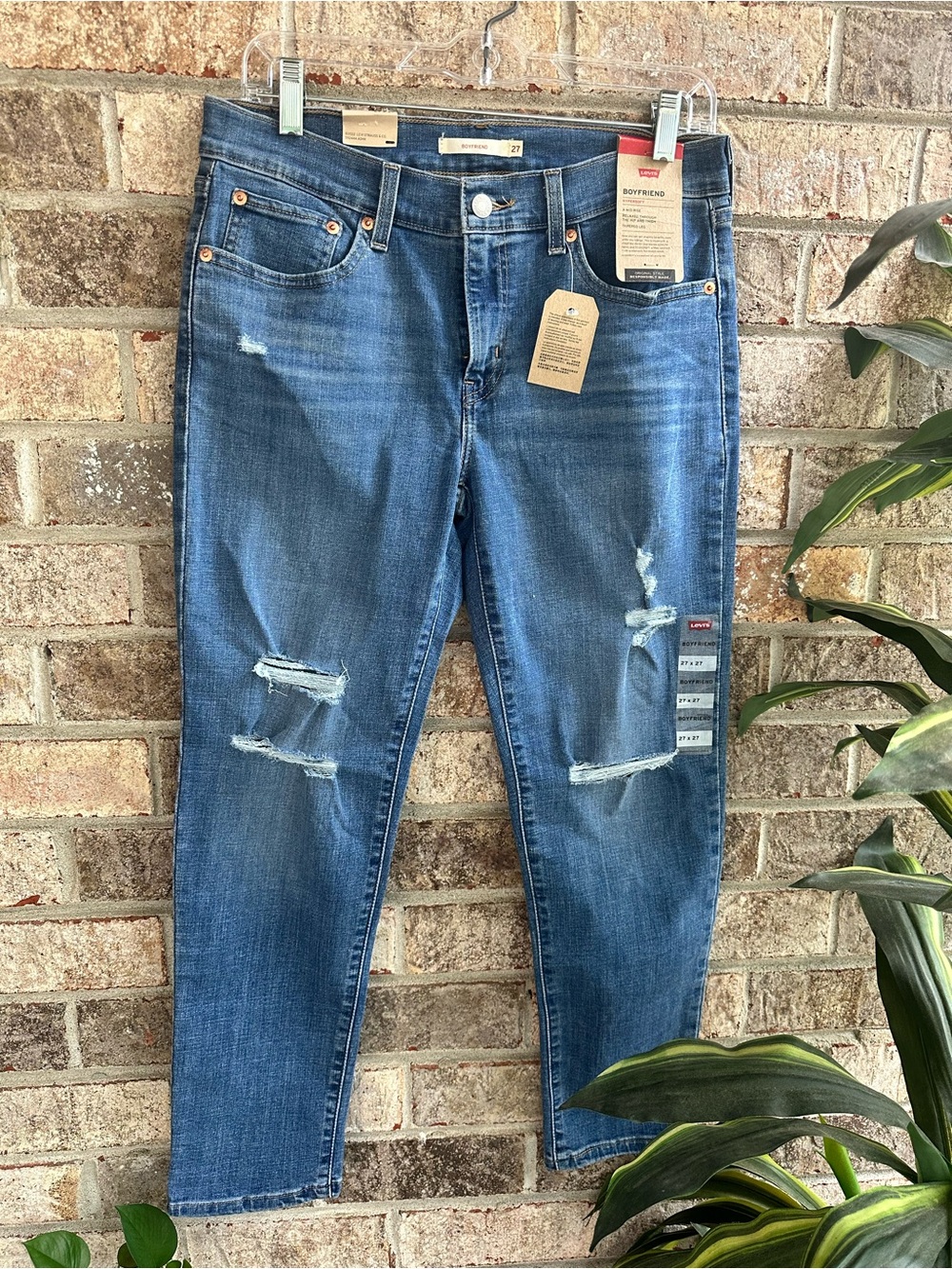 Levi's Women's Distressed Medium Blue Boyfriend Jeans